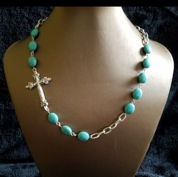 Fashion Jewelry Jewelry - Turquoise Beaded Cross Necklace  Religious